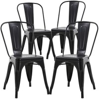 Metal Dining Chairs Set Of 4 Outdoor Indoor Restaurant Cafe Tolix Bistro Kitchen Farmhouse Chairs With Back, Stackable Industrial Metal Chairs Hold Up To 330Lbs, Black