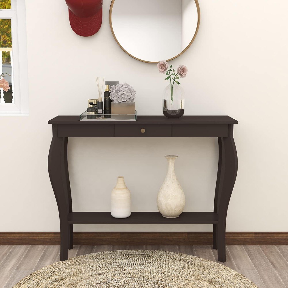 Choochoo Narrow Console Table With Drawer, Chic Accent Sofa Entryway Table With Shelves For Entryway, Living Room, Hallway, Espresso