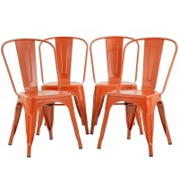Fdw Metal Dining Chairs Set Of 4 Indoor Outdoor Chairs Patio Chairs 18 Inch Seat Height Metal Chairs 330Lbs Weight Capacity Restaurant Chair Stackable Chair Trattoria Tolix Side Bar Chairs