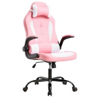 Gaming Chair Office Chair Desk Chair With Lumbar Support Flip Up Arms Headrest Swivel Rolling Adjustable Pu Leather Racing Compu