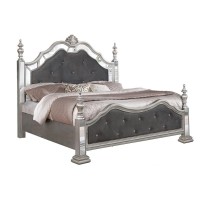 Gray Velvet 3 Piece Bedroom Set With Bed Posts & Reflective Panels - Eastern King