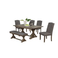 6PC Dining Set 1 Dining Table 4 Upholstered Side Chairs with Tufted Buttons and 1 Upholstered Bench Gray