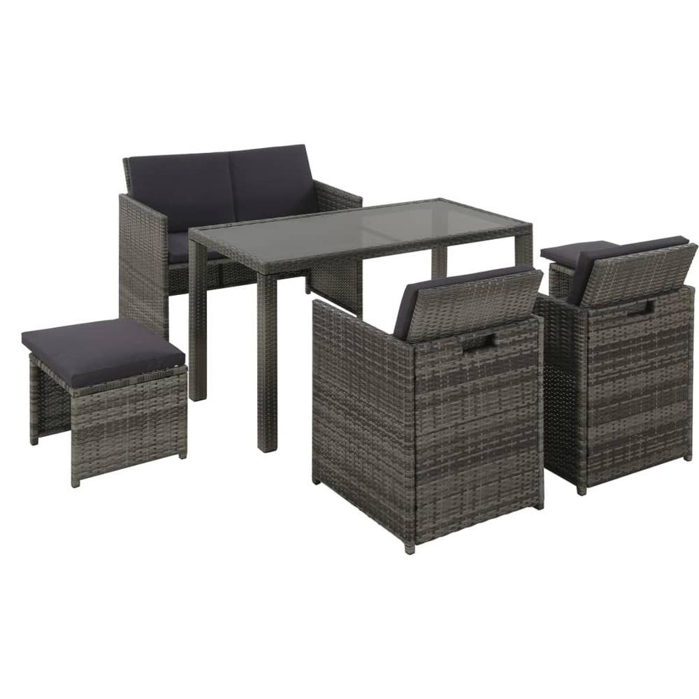vidaXL 6 Piece Outdoor Dining Set with Cushions Poly Rattan Gray 43905