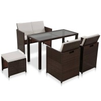vidaXL 6 Piece Outdoor Dining Set with Cushions Poly Rattan Brown 43904
