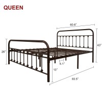 Neebirgelia Temmer Metal Bed Frame Queen Size With Headboard And Footboard Single Platform Mattress Base,Metal Tube And Antique Brown Baking Paint Iron-Art Bed (Queen, Antique Brown)