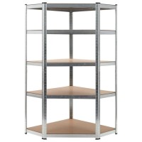 vidaXL Durable Corner Shelf with High Load Capacity Galvanized Steel Engineered Wood Construction CorrosionResistant Silv