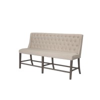 Classic Counter Height Upholstered Bench with Backrest and Tufted Buttons Beige