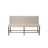 Classic Counter Height Upholstered Bench with Backrest and Tufted Buttons Beige