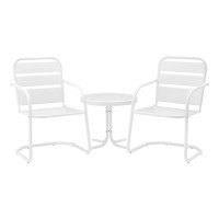 Brighton 3Pc Outdoor Metal Armchair Set White Side Table 2 Chairs