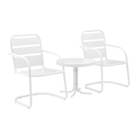 Brighton 3Pc Outdoor Metal Armchair Set White Side Table 2 Chairs