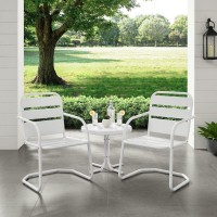 Brighton 3Pc Outdoor Metal Armchair Set White Side Table 2 Chairs