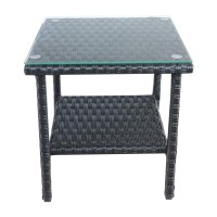 Rattaner Outdoor Pe Wicker Rattan Side Table Patio Rattan Garden Coffee End Square Table With Glass Top2Layer Table Furnitur