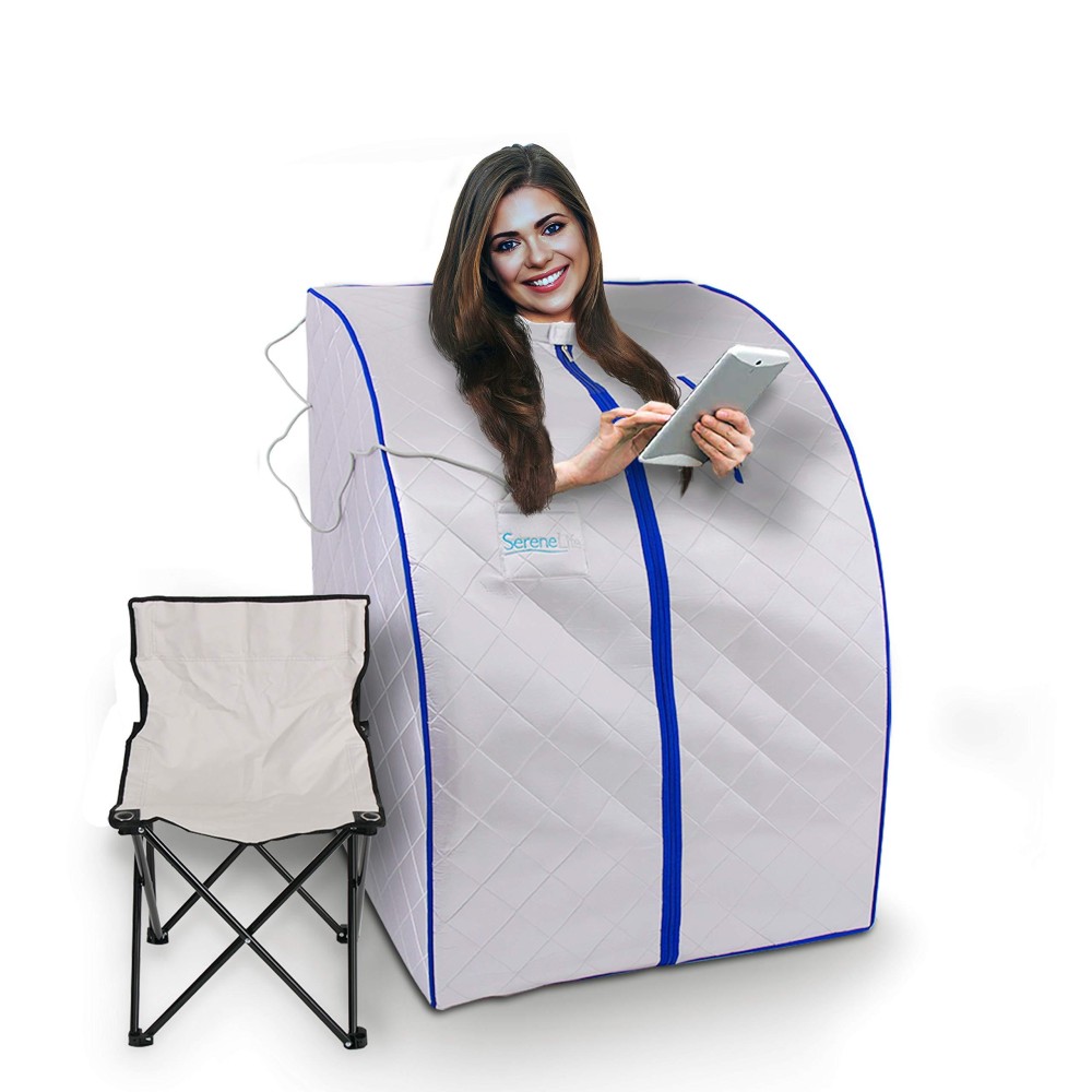 Serenelife Slisau20Sl Oversize Portable Infrared Home Spa One Person Sauna With Heating Foot Pad Portable Chair, Silver