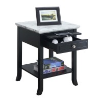 Convenience Concepts American Heritage Logan End Table With Drawer And Slide White Faux Marble Topblack