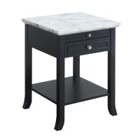 Convenience Concepts American Heritage Logan End Table With Drawer And Slide White Faux Marble Topblack