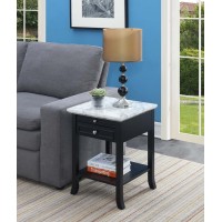 Convenience Concepts American Heritage Logan End Table With Drawer And Slide White Faux Marble Topblack