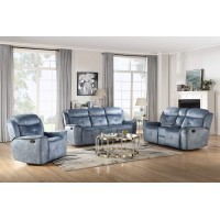 Acme Mariana Fabric Tufted Reclining Loveseat With Console In Silver Blue