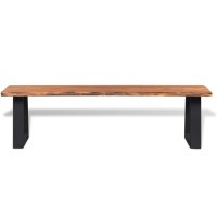 Vidaxl Dining Bench, Entryway Bench With Metal Support, Accent Table Bench For Kitchen Dining Room Living Room Hallway, Solid Wood Acacia