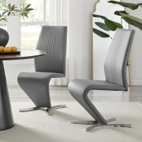 Furniturebox Dining Chair Set Of 2 - Willow Elephant Gray Faux Leather Chrome 'Z' Dining Chairs