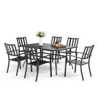 Mfstudio 7-Piece Metal Patio Dining Sets With 6 Steel Striped Armrest Chairs And 60