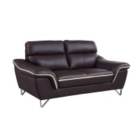 Homeroots 36 Contemporary Brown Leather Loveseat