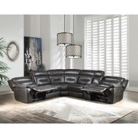 Acme Imogen Faux Leather Power Reclining Sectional Sofa In Gray