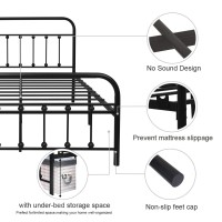 Nachtimoor Full Platform Metal Bed Frame With Headboard And Footboard,Vintage Victorian Style Mattress Foundation, No Box Spring Required, Under Bed Storage (Full, Black)