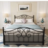 Yalaxon Vintage Sturdy Metal Bed Frame With Headboard And Footboard Basic Bed Frame No Box Spring (Queen  Black)