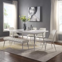 Acme Weizor Dining Table In White High Gloss & Chrome