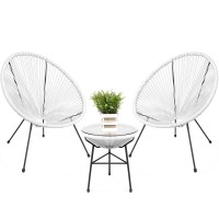 Best Choice Products 3Piece Outdoor Acapulco Allweather Patio Conversation Bistro Set Wplastic Rope Glass Top Table And 2 Ch