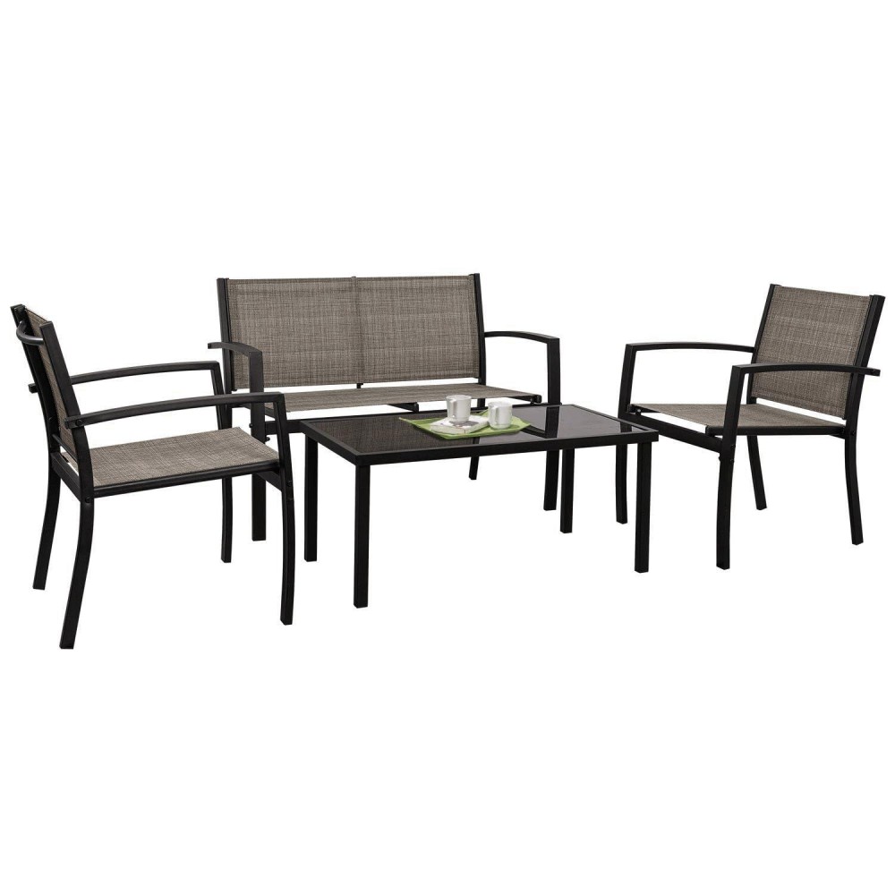 Tuoze 4 Pieces Outdoor Patio Furniture Set Conversation Set With Glass Coffee Table Bistro Set With Loveseat Garden Yard Lawn An