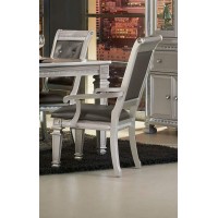Benzara BM181905 Faux Leather Upholstered Arm Chair, Gray & Silver - Set of 2-39.5 x 27.25 x 27.25 in.