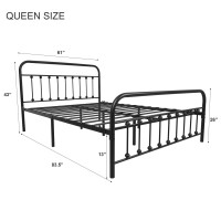 Nachtimoor Queen Platform Metal Bed Frame With Headboard And Footboard,Vintage Victorian Style Mattress Foundation, No Box Spring Required, Under Bed Storage, Black..