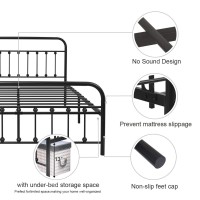 Nachtimoor Queen Platform Metal Bed Frame With Headboard And Footboard,Vintage Victorian Style Mattress Foundation, No Box Spring Required, Under Bed Storage, Black..