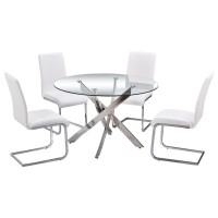 Best Master Alison 5Piece Modern Glass Top Dinette Set in White