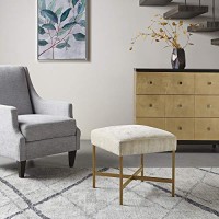 Martha Stewart Markus Accent Ottoman - Metal Frame, Soft Fabric, Small -Stool Chair Modern Foam Padded Top Footstool Living Room Furniture, 18 X 18 X 1875, Cream (Mt101-0038)