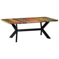 vidaXL IndustrialStyle Rectangular Dining Room Table Reclaimed Solid Wood Steel Legs Cross Frame Polished Painted Lacqu