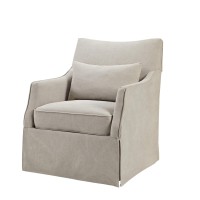 Martha Stewart London Swivel Chair - Solid Wood, Plywood, Skirted Metal Base Accent Armchair, With Lumbar Pillow -Modern Classic Style Family Room Sofa Furniture Bedroom Lounge, 28X315X3525,Beige
