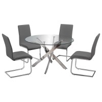 Best Master Alison 5Piece Modern Glass Top Dinette Set in Gray