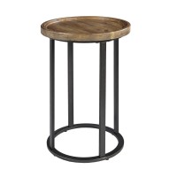 Martha Stewart Irisa End Tables Modern Industrial, Iron Frame, Round Wood Tabletop Living Room Furniture Occasional Piece, Dia. 16