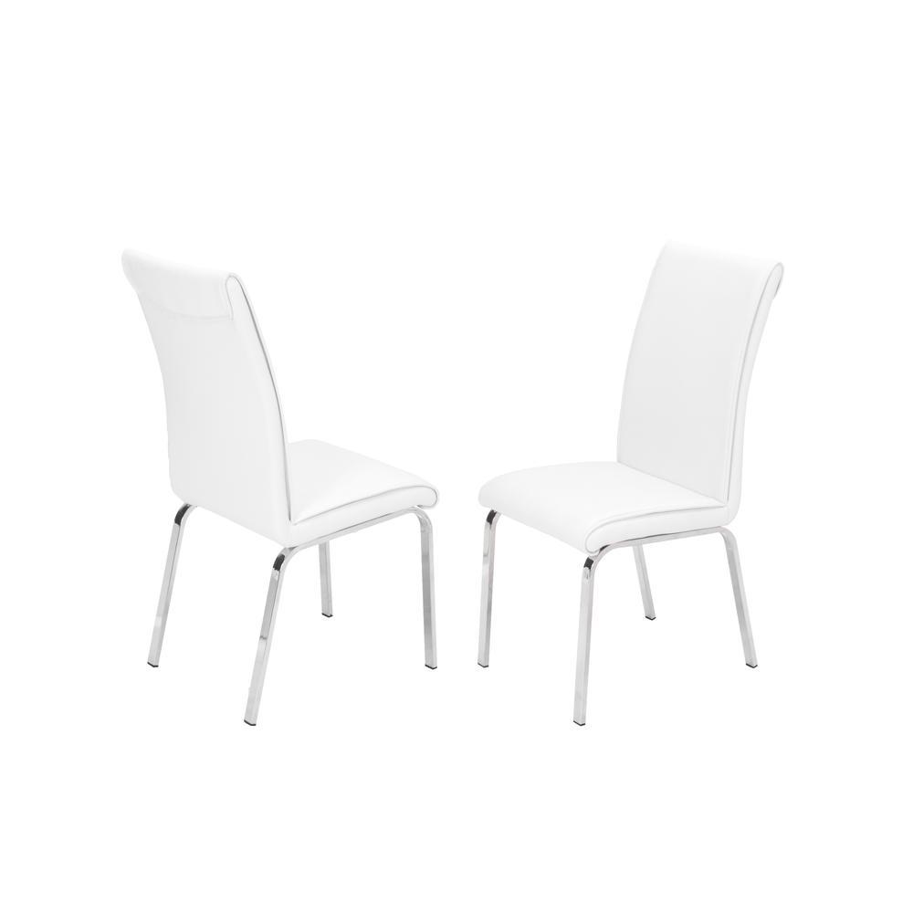 Faux Leather Dining Side Chairs Chrome Legs Set of 2 White