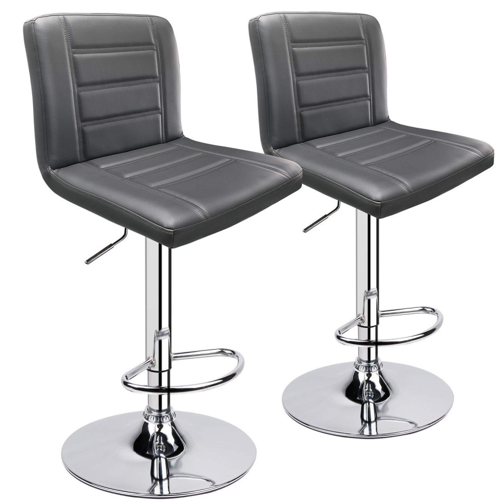 Leopard Bar Stools Set Of 2, Modern Adjustable Bar Stool With Back, Swivel Barstool (Grey)