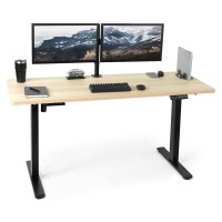 Vivo Electric Height Adjustable 60 X 24 Inch Memory Stand Up Desk, Light Wood Solid One-Piece Table Top, Black Frame, Standing Workstation With Preset Controller, Desk-Kit-1B6C