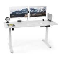 Vivo Electric Height Adjustable 60 X 24 Inch Memory Stand Up Desk, White Solid One-Piece Table Top, White Frame, Standing Workstation With Preset Controller, Desk-Kit-1W6W