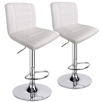 Leopard Bar Stools Set Of 2, Modern Adjustable Bar Stool With Back, Straight Line Swivel Barstool (White)