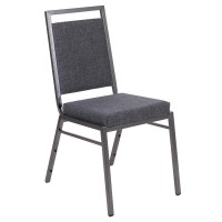 HERCULES Series Square Back Stacking Banquet Chair in Dark Gray Fabric with Silvervein Frame