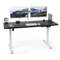 Vivo Electric Height Adjustable 60 X 24 Inch Memory Stand Up Desk, Black Solid One-Piece Table Top, White Frame, Standing Workstation With Preset Controller, Desk-Kit-1W6B