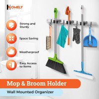 2 Pack Mop Broom Holder Wall Mount Stainless Steel Broom Hanger Wall Mount Non Slip Broom Mop Holder Wall Mounted Heavy Duty