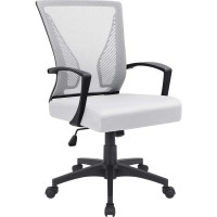 Furmax Office Chair Mid Back Swivel Lumbar Support Desk Chair Computer Ergonomic Mesh Chair With Armrest White