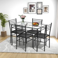 Tangkula Dining Table Set, 5 Pieces Dining Set With Tempered Glass Top Table And 4 Chairs, Kitchen Dining Room Furniture, Black